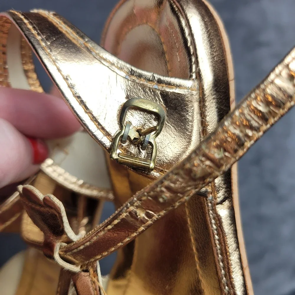 Lickettes Vintage Girls Gold Metallic‎ Strappy Sandals Size 10 S55013 03408